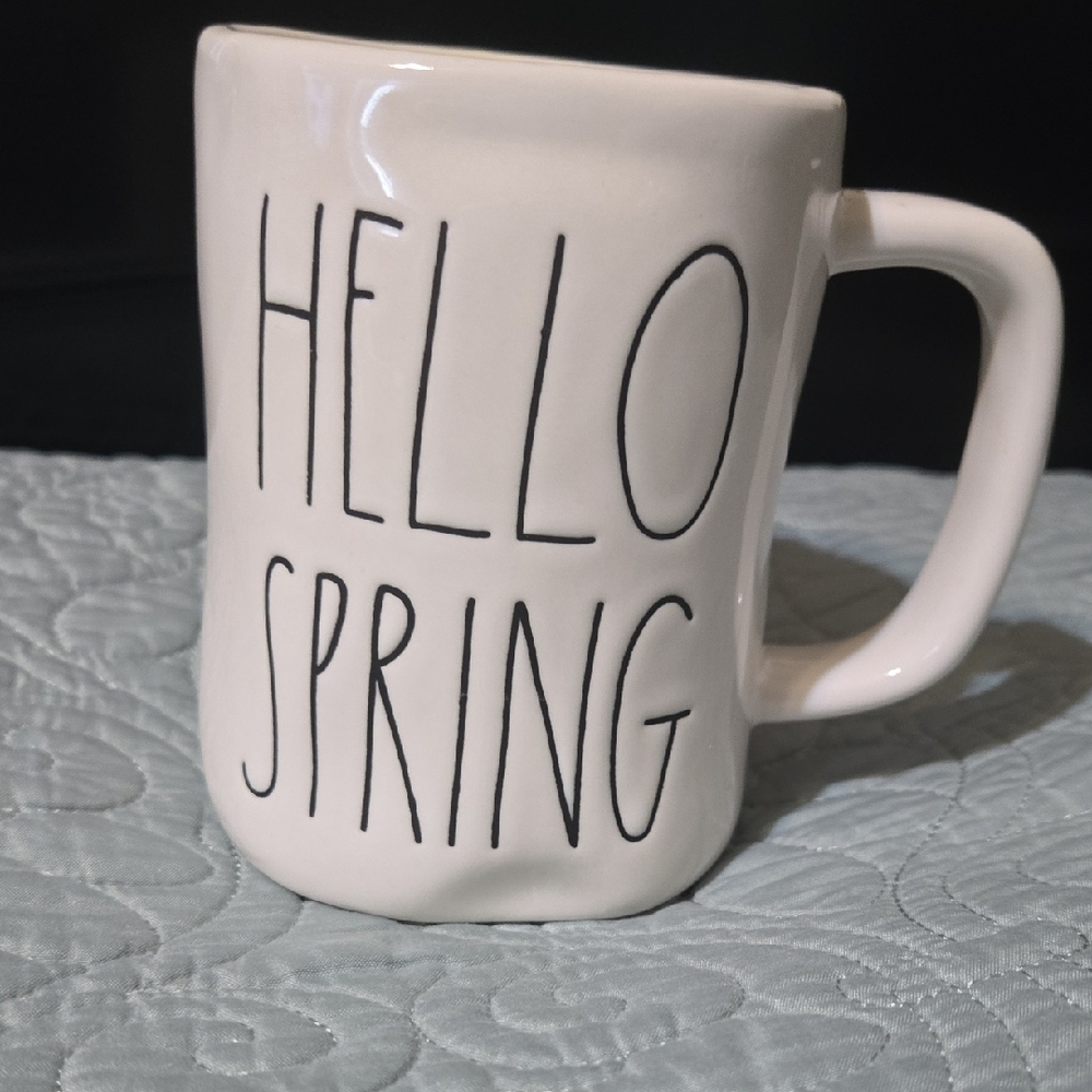 Rae Dun. White Ceramic Mug - Hello Spring